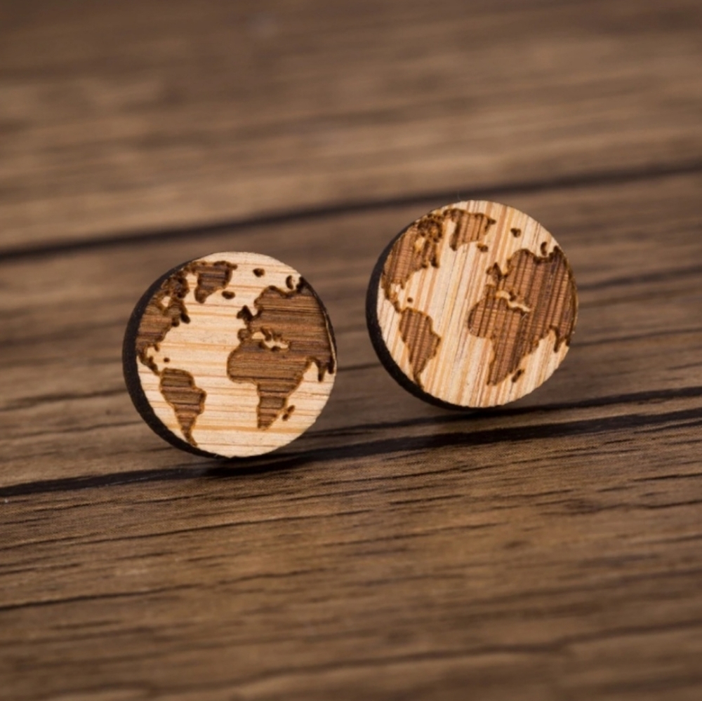 "Worldly" Handmade Wood Stud Earrings